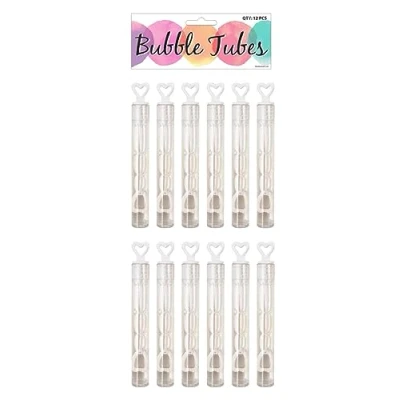 Image of Henbrandt Pack of 12 Wedding Celebration Bubble Wands with White Heart Toppers 4ml Tubes Party Accessories Bag Fillers Favours Team Bride Bubbles for Bridal Shower