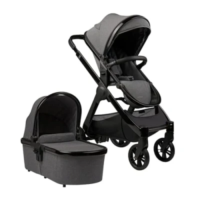 Image of BABABING Raffi Pushchair 3 in 1 Travel System, Baby Buggy, Adjustable Seat Unit and Carry Cot with Canopy, Ubersnug Footmuff &amp; 2 Rain Cover for Newborn (Anthracite Grey)