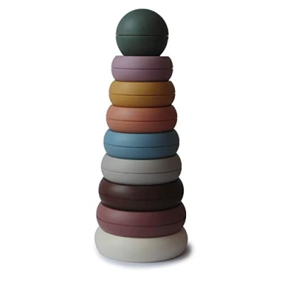 Image of Mushie stacking Rings Stacker Toy Ringtower Educational Toys for Baby &amp; Toddler Colourful Sorting and Children from 6 Months Pre School Learning Made In Denmark (Rustic)