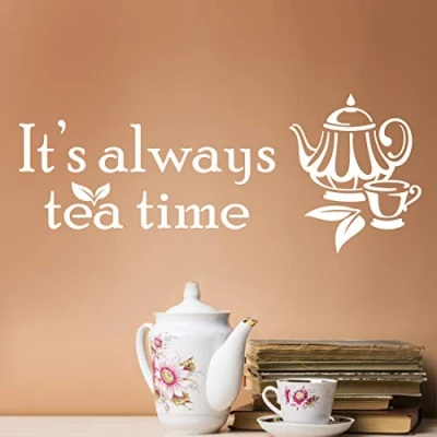 Image of It&#039;s Always Tea time Wall Sticker Art Kitchen Stickers Vinyl Decor Home Cups Board Decal Cup Tile Quote Coffee wrap Decoration Decals Walls Quotes Door Pub Adhesive Transfer Stencils Cupboard