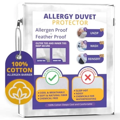 Image of Allersoft All Cotton Dust, Pet Dander, Feather, Pollen &amp; Allergy Control Duvet Protector (90x90)