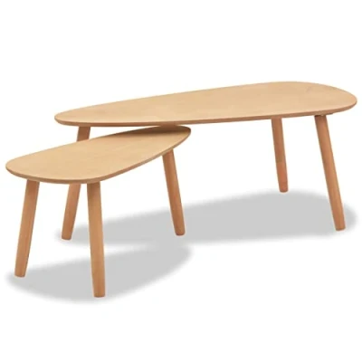 Image of vidaXL Solid Pinewood Coffee/Side Table Set 2 Piece Brown, Scandinavian Style, MDF Top, Versatile Furniture for Home or Office