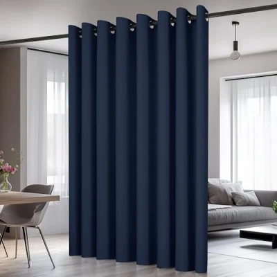 Image of Deconovo Super Soft Window Treatment Eyelet Thermal Insulated Wide Width Blackout Curtain for Kidsroom 100 x 95 Inch Navy Blue 1 Panel