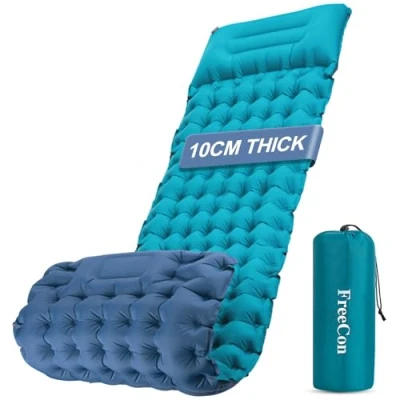 Image of Inflatable Camping Mat, Single Air Mattress Lightweight Sleeping Pad AirBed with Pillow for Adults Backpacking Hiking Floor Beach (Blue+Turquoise, 10cm)