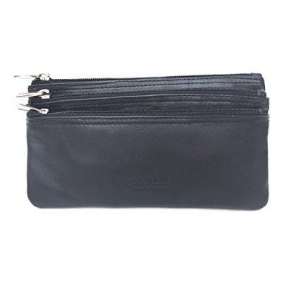 Image of GOLUNSKI 0330 Super Soft Leather 3 Zipped Compartment Coin Purse (Black)