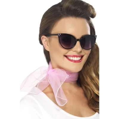 Image of Smiffys 50s Neck Scarf, Pink Chiffon Style, 1950&#039;s Rock&#039;n&#039;Rolla Fancy Dress, 1950s Dress Up Accessories