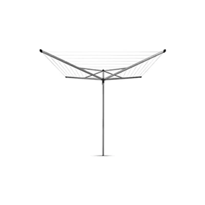 Image of Brabantia 50m Essential Rotary Washing Line (Metallic Grey) Collapsible Umbrella System, 4 Arm Outdoor Clothes Dryer + 35mm Plastic Ground Tube