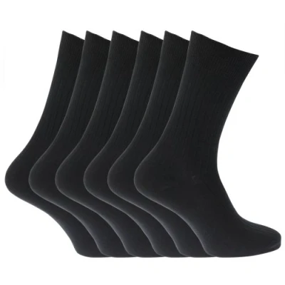 Image of Mens 100% Cotton Ribbed Classic Socks (Pack Of 6) (UK Shoe 6 11, EUR 39 45) (Black)