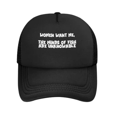 Image of Women Want Me,The Minds of Fish are Unknowable Baseball Cap for Men Adjustable Mesh Trucker Hat Black