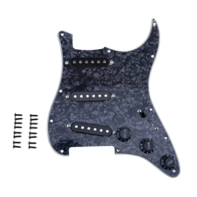 Image of Musiclily 11 Hole SSS Pre wired Pickguard Strat Loaded with Single Coil Pickups Set for Style Electric Guitar,4Ply Black Pearl