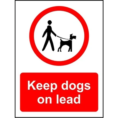 Image of Prohibition sign Keep dogs on leads safety 3mm Aluminium 300mm x 200mm