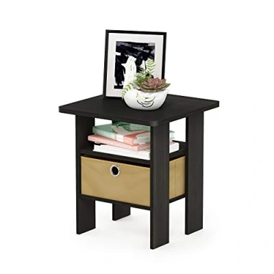 Image of Furinno Andrey Side Table, Nightstand with Bin Drawer, Espresso/Brown