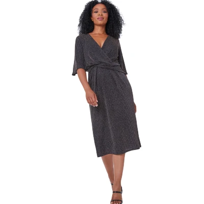 Image of Roman Originals Petite Sparkle Stretch Mini Dress for Women UK Ladies Autumn Everyday Winter Holiday Pull On V Neck Short Sleeves Comfy Soft Vacation Work Black Size 10