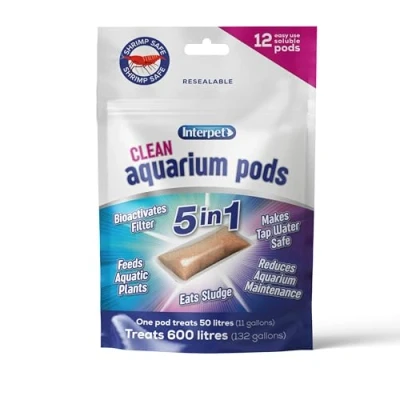 Image of Interpet Clean Aquarium Pods, Makes Tapwater Safe for Fresh Water Fish Tanks, Bioactivates Filters, Eats Sludge, Feeds Plants, Reduces Maintenance, 12 Pack