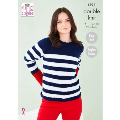 Image of King Cole Ladies &amp; Girls DK Knitting Pattern Easy Knit Sweater Cardigan (5937)