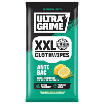 Image of UltraGrime antibacterial wipes 40 Thick large Wipe Pack wet cleaning multi purpose hand industrial toilet