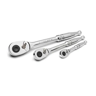 Image of SATA 3 Piece Quick Release Ratchet Set with Teardrop Head, Full Polished Chrome Solid Handle, 1/4, 3/8, 1/2 Inch ST14901U, Silver