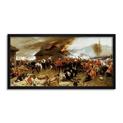 Image of Artery8 De Neuville Defence Rorke&#039;s Drift Painting Framed Wall Art Print Long 25X12 Inch