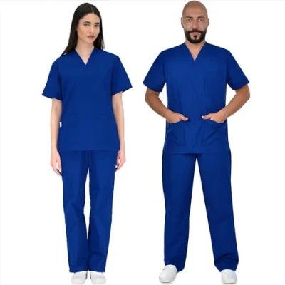 Image of B well Colombo Unisex Scrub Set, Slip On Tunic and Trousers Medical Doctor Uniform, Uniforms &amp; Scrubs, Work Wear, Thick Fabric, royal, XL