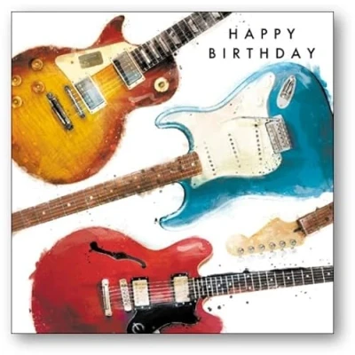 Image of Woodmansterne General Male Birthday Card for Men/Boys Elecrtic Guitars Illustration Eco Friendly &amp; Recyclable From Cardmix