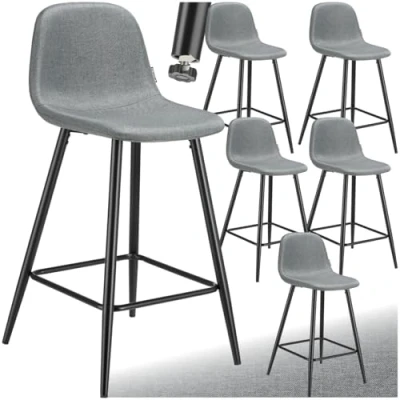 Image of Bar stool Willow with backrest, upholstery and woven cover stool, counter chair, Set of 6