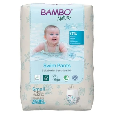 Image of Bambo Nature Premium Swim Nappy Pants Small Size 7 12 kg Disposable &amp; Eco Labelled Perfect Swimming Nappies for Water Activities Babies