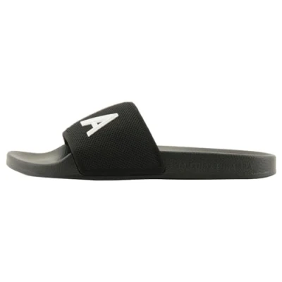 Image of Armani Exchange Men&#039;s Mykonos, Kint Band, Big Logo Slide Sandal, Black Op White, 10.5 UK