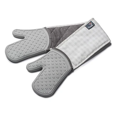 Image of Zeal Steam Stop Silicone Double Oven Glove Gingham French Grey
