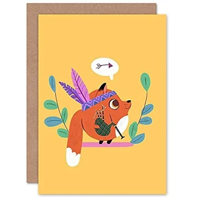 Image of Wee Blue Coo Fox Bagpipes Native Greeting Card With Envelope Inside Premium Quality