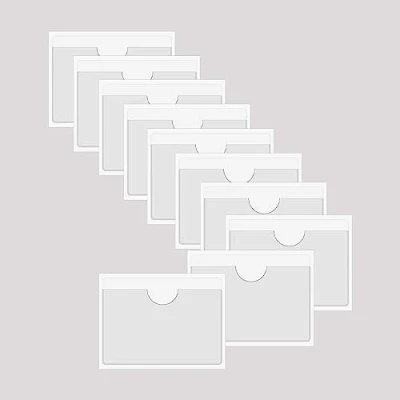 Image of Baikeen Self Adhesive Clear Pockets,Clear Card Label Pocket Holders Photo Pockets Sleeves for Index Cards,Planners,Cabinets,Shelves 10Pieces (135x90mm)