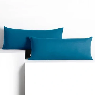 Image of DecoKing 2 Pillowcases 40 x 120 cm Jersey Cotton Zip Blue Amber