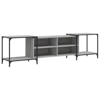 Image of vidaXL Engineered Wood TV Cabinet in Grey Sonoma Adjustable Storage Console with Ample Shelving and Metal Frame.