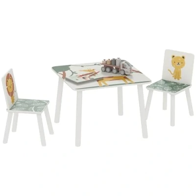 Image of AIYAPLAY 3 Piece Kids Table with 2 Chairs Set for Bedroom, Nursery, Green