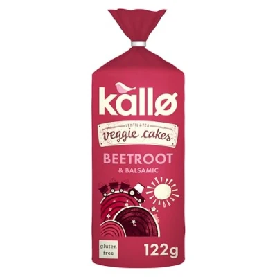 Image of Kallo Beetroot &amp; Balsamic Veggie Cakes, Lentil Pea Puffed Crackers Made From Plants, Low Fat Healthy Snacks, Vegan Friendly, Gluten Free, No Artificial Flavours, Single Pack 1 x 122g