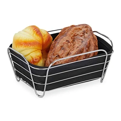 Image of Relaxdays metal lining, square breakfast basket for bread rolls, 17 x 23.5 10 cm, black, Iron