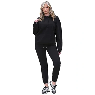 Image of 989Zé ENZO Womens Casual Oversized Hoodie Sweatpants Tracksuit Set Hoody &amp; Joggers EZLHD587&amp;EZLJG591 BLK XL