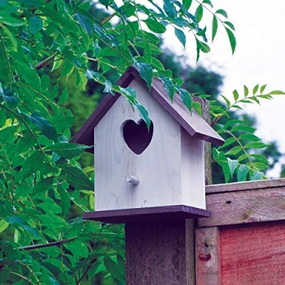 Image of Garden Mile® Large White Wooden Bird Nesting Box Birdhouse Shabby Chic Loveheart Robin Nester For Small Birds Vintage Decor (White House)