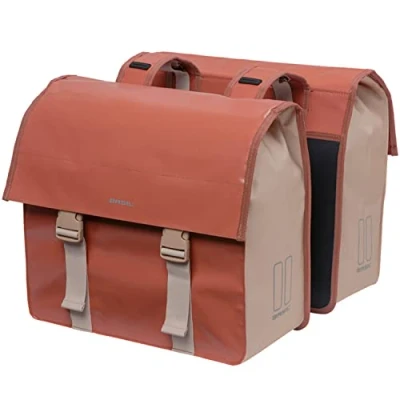 Image of Basil Double Bicycle Bag Urban Load Terra Red/Rose 48 53 litres Tarpaulin 40.5 x 17.5 46 cm