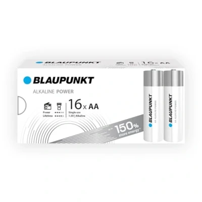 Image of BLAUPUNKT AA alkaline batteries, pack of 16, best for wall clocks, TV remote controls, LR6BPO/16CB