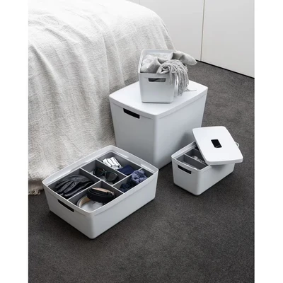 Image of INABOX storage box Set of 6 White with Lid And Tray, boxes lids, Plastic lid, BPA free, Bedroom, Laundry, Home &amp; Office, (2 X 8L, 28L, 39L, 2 Tray)