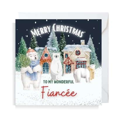 Image of Second Ave Fiancee Christmas Polar Bear Square Xmas Holiday Festive Greetings Card