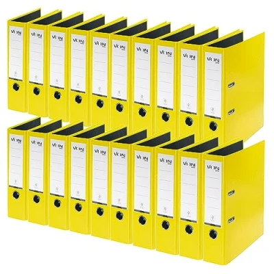 Image of VON Leitz A4 Folder, Pack of 20, Cardboard with Plastic Cover, 80 mm Spine Width, for 600 Sheets, Blue Angel &amp; FSC Certified, School, Study Home, Yellow, 10550015