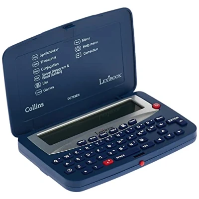 Image of Lexibook DC753EN Letters Electronic Pocket Spellchecker, Thesaurus, Crossword, Conjugation, Anagram Solver, Words Games, with Battery, Blue/White