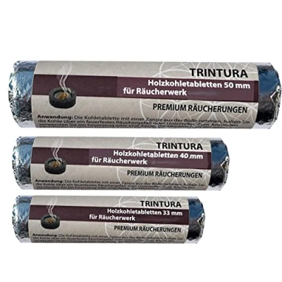 Image of Trintura Incense Charcoal for Smoking, Self Igniting Tablets Smoker Pan and Burner (Set 33, 40, 50 mm), Black (PA RK)