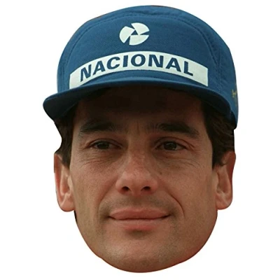 Image of FoxyPrinting AYRTON SENNA CAP JB Formula 1 Driver Fancy Dress Cardboard Celebrity Party Face Mask