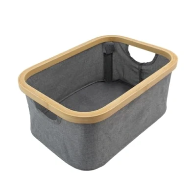 Image of JVL Bambanio Foldable Bamboo Storage Basket, 26L Grey