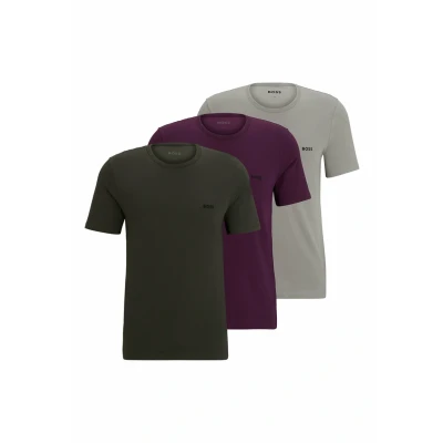 Image of BOSS Mens TShirtRN 3P Classic Three Pack of Embroidered Logo Underwear T Shirts in Cotton Jersey
