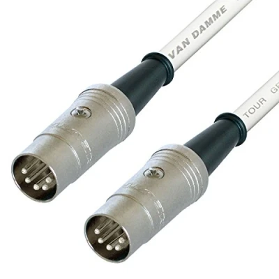 Image of Van Damme Midi Lead. 5 Pin Din PHANTOM POWER Synth, Interface, Foot Switch Cable (2m, White)