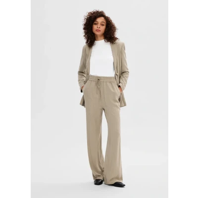 Image of SELECTED FEMME Women&#039;s Slfviva gulia Hw Long Linen Pant Noos Fabric Trousers, Greige, 8