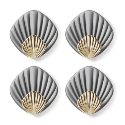 Image of RICOO Self Adhesive Hooks for Bathroom Towels, Robes, Coats, HP004 GY Stick On Wall and Door Hooks, Modern Design in Shell Shape, 4 Pack, Strong Hanging Essentials, Grey